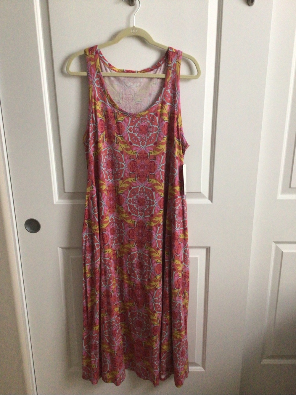 Soft Surroundings Pink and Yellow Medallion Scoop-Neck Maxi Dress